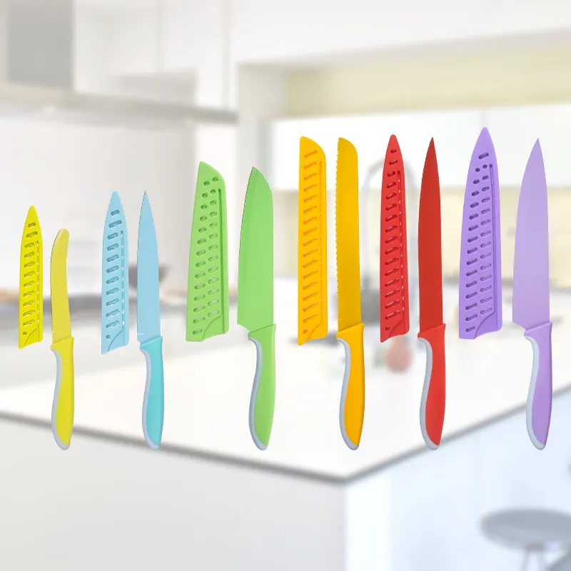 Morandi color system 6 PCS Set di coltelli da cucina antiaderenti in acciaio inossidabile con fodero per coltelli Set di coltelli da cucina colorati