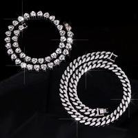 Collar de Cadena Cubana con Corazón de Diamantes de Imitación Plateados, Joyería Hip Hop de Aleación de Zinc para Hombres y Mujeres, Estilo Rapero, para Fiestas y Escenarios