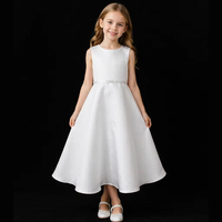 D30739 Robe élégante de première communion en satin blanc pour demoiselle d'honneur