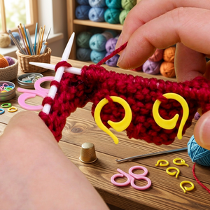 Anneaux marqueurs de points AA0095 |   Marqueurs de mailles pour tricot, anneaux en plastique jaunes de forme circulaire avec queue, pour projets de tricot - Product Image 3
