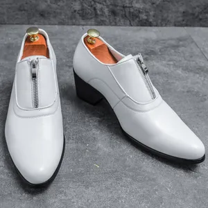 Taglia 37-44 scarpe eleganti maschili con tacco largo chiusura con cerniera antiscivolo colore bianco scarpe da sposa da uomo