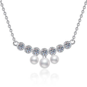 Collana in Argento Puro S925 con Perle Naturali e Moissanite VVS, Gioiello Moderno Personalizzato per Regali Aziendali - Product Image 1