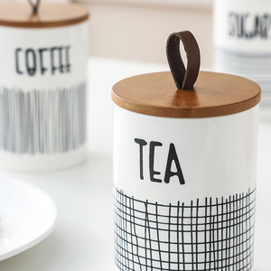 Großhandel Neuheit: Leicht Luxuriöses Nordisches Umweltfreundliches Regal für Küche, Kaffee, Tee, Zucker, Getreide-Aufbewahrung mit Bambusdeckel und Keramik-Verschluss - Product Image 5