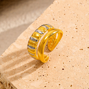 Anillo de Acero Inoxidable de Doble Capa Ope, Anillo Ajustable de Moda Geométrica de Primera Calidad, Joyería para Mujer - Product Image 4
