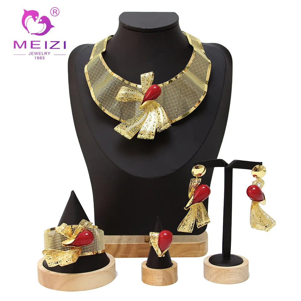 MEIZI joyería Africana Dubai lujo 18K chapado en oro collar pendiente pulsera conjunto de joyería para mujer banquete boda fiesta