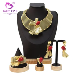 MEIZI Jewelry African Dubai Luxury 18k Gold Plated Necklace Earring Bracelet Jewelry Set For Women Banquet Wedding Party