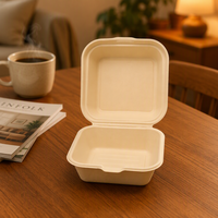 Contenant à hamburger biodégradable et écologique en bagasse de canne à sucre naturelle, type clamshell, 6 pouces, avec couvercle, compatible micro-ondes, 450 ml