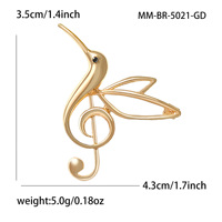 Broche classique en alliage plaqué or moulé sous pression, motif oiseau ajouré et clé de sol, pour la vente en gros de bijoux