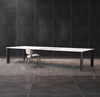 Grande table de salle à manger d'extérieur, chaises de salle à manger de luxe, 12 places, piédestal en céramique, rectangulaire, pieds en acier inoxydable modernes, hôtel