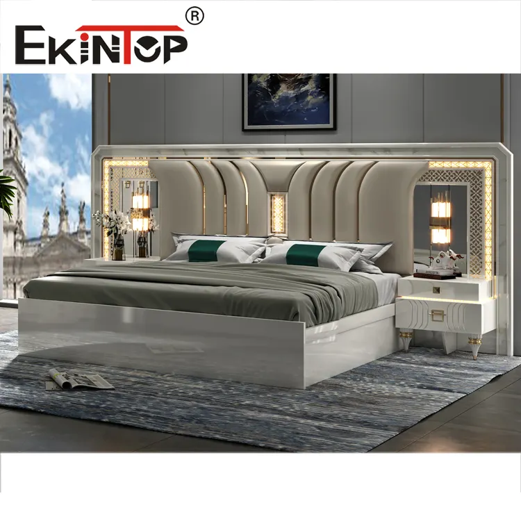 Ekintop queen size conjunto de sala de cama jogo de cama do hotel de mobiliário de madeira da mobília do quarto conjunto king size de luxo