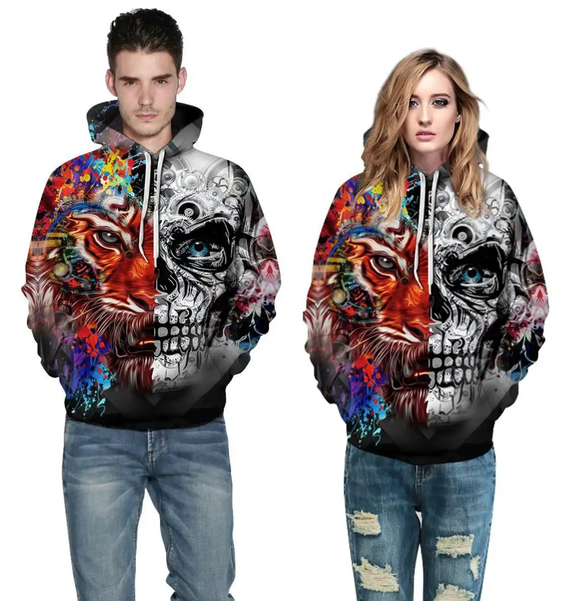 Custom Couple Polyester Sweatshirt 3D Animal Print Unisex Sweat A Capuch Pour Homm All Over Sublimated Wolf Hoodie