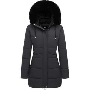 Moerdeng Abrigo acolchado de invierno para mujer, forro polar acolchado, impermeable, con capucha desmontable, parka - Product Image 6