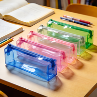 Étui à crayons en PVC transparent personnalisé en usine, étanche, avec fermeture éclair, pour fournitures scolaires, sac de rangement en plastique, trousse à crayons mignonne Kawaii pour garçons