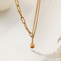 Collier tendance géométrique simple et mini en acier inoxydable 18K avec perles de transfert et zircon pour femme