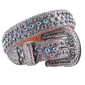 Ceintures en cuir PU pour hommes et femmes avec logo personnalisé en strass et cristaux, boucle en alliage SUNDO, vente en gros - Product Image 1