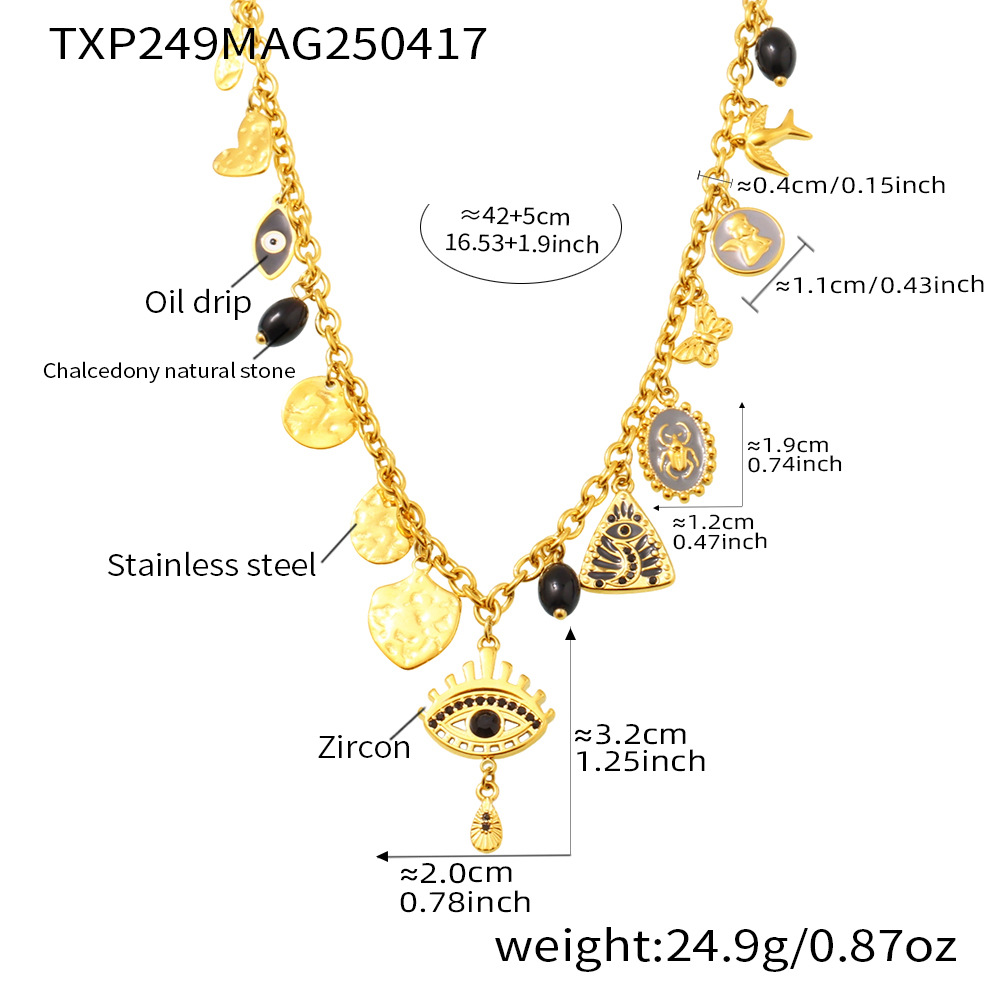 Txp249-collier zircon noir doré-42+5cm