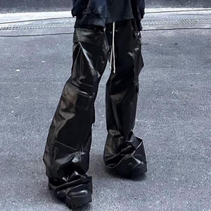 Pantaloni Casual a gamba larga da <span class=keywords><strong>uomo</strong></span> alla moda pantaloni in <span class=keywords><strong>pelle</strong></span> sintetica con chiusura a cerniera a vita media ampia taglia normale XL - Product Image 4