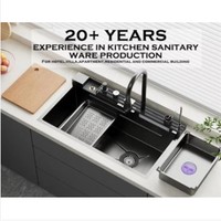 Évier de cuisine intelligent et personnalisable, multifonctionnel, design moderne, en acier inoxydable, avec valve, surface nano PVD, usage commercial, garantie 5 ans