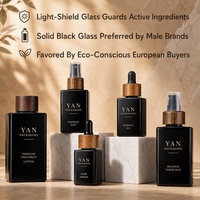 Juego de Envases Cosméticos YAN de Lujo, Botella Cuadrada de Vidrio Violeta/Negro de 30ml/50ml con Gotero/Atomizador/Bomba/Tapa de Rosca y Tapa de Madera para Suero