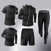 Ensemble de Vêtements de Sport Personnalisé à Séchage Rapide, Collants et Pantalons de Sport Respirants, Ensemble de 5 Pièces pour Gym, Fitness, Entraînement et Course à Pied pour Hommes