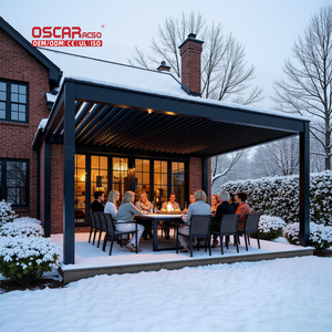 Toit à lames orientables rétractables résistant aux vents forts, <span class=keywords><strong>abri</strong></span> bioclimatique en métal avec lampe LED, pergola pour patio, <span class=keywords><strong>jardin</strong></span>, bord <span class=keywords><strong>de</strong></span> piscine - Product Image 1