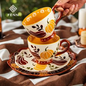 FENNクリエイティブハロウィーンをテーマにしたセラミックコーヒーマグパンプキンパターンスペックルパーソナライズギフトレトロミルク朝食コーヒーマグ - Product Image 5