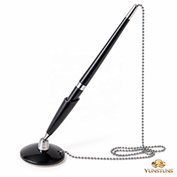 Stylo de sécurité à base de chaîne en plastique, auto-adhésif, design fixe, en stock, pour bureau, réception, signature, stylo à bille de table