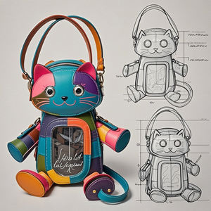 Tas Punggung Kulit PU Wanita, Ransel Sekolah Display Pin Jelas, Desain Kustom Kucing Lucu Tahan Air - Product Image 4