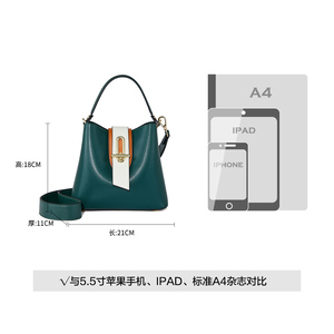 New Style 2022 Fashion Bucket Designer Tote Messenger Bags Dark Green Genuine Women Leather Bag Gift - Product Image 6
