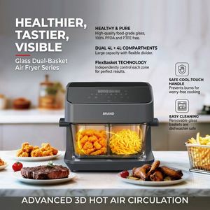 Grande friteuse à air double zone 8L avec panier en verre transparent, 2200W haute puissance, sans huile, saine, avec conception de cloison flexible - Product Image 6