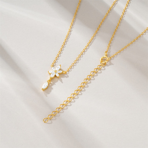Collier tendance en argent 925 plaqué or avec pendentif œil de cheval et fleur, un best-seller - Product Image 3