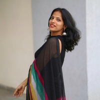 Saree Linen Sutra Hitam Wanita Dengan Pinggiran Berwarna-warni Pakaian Tradisional Etnik Untuk Acara Santai Gaya India Pakistan