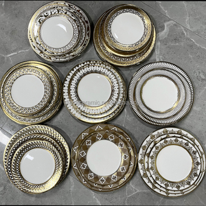 Service d'assiettes plates en céramique au design moderne et électrique doré, vaisselle de luxe, nouveaux ensembles de 36 pièces de vaisselle en porcelaine pour 12 personnes - Product Image 1
