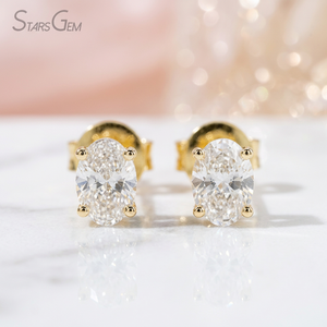 Boucles d'oreilles ovales Starsgem en or blanc/jaune massif 10 carats avec diamants de laboratoire certifiés IGI pour femmes - Product Image 4