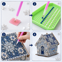 Décoration de bureau en résine maison de pain d'épices lumineuse, peinture diamant DIY, ornement de maison de pain d'épices illuminée pour Noël