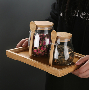 Usine Cuisine Conteneur De Stockage Pot En Verre Épices et En Bois <span class=keywords><strong>Bambou</strong></span> Couvercle Boîte De Stockage Des Aliments et Cuillère Remise Cuisine Essentiels - Product Image 4