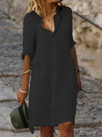 Liu Ming, vente en gros de produits phares, vêtements pour femmes vintage d'été, chemises décontractées en coton et polyester, robes de couleur unie