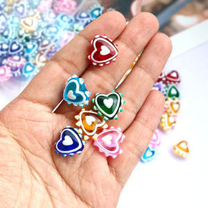 Cuentas de Vidrio en Forma de Corazón con Puntos de Colores, Estilo Lampwork, para Bisutería, Suministros de Joyería - Product Image 5