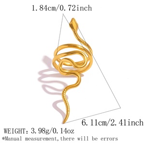 Anello a Serpente in Acciaio Inox 304 Placcato Oro 18K per Donne e Uomini, Anello Aperto Regolabile, Gioielli Estetici Gotici Vintage, Anillos Mujer - Product Image 2