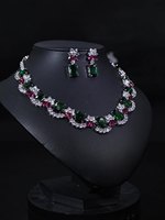 Ensemble de bijoux fantaisie de luxe pour femmes, collier et boucles d'oreilles rectangulaires extravagants et colorés rouge et vert, pour mariage, fête, haut de gamme, avec pierres en zircon cubique