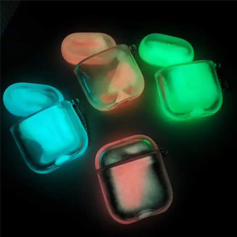 Glow In The Dark Liquid Glitter Quicksand Draadloze Hoofdtelefoon Opladen Box Cover Lichtgevende Neon Zand Oortelefoon Case Voor Airpods 1 2