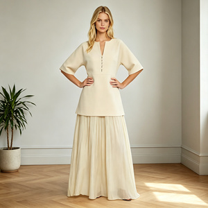 Vestido <span class=keywords><strong>de</strong></span> Dos Piezas Color Albaricoque <span class=keywords><strong>de</strong></span> Alta Calidad <span class=keywords><strong>para</strong></span> Mujer, Vestido Maxi con Cuello en V, Botones al Frente, Plisado, <span class=keywords><strong>Elegante</strong></span>, Minimalista, <span class=keywords><strong>para</strong></span> Vacaciones - Product Image 2