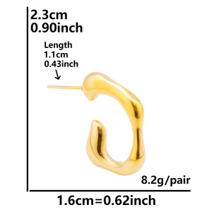 Pendientes de Aro de Acero Inoxidable 304, Diseño Curvo Irregular, Minimalistas, Chapados en Oro y Plata, Joyería de Moda - Product Image 4