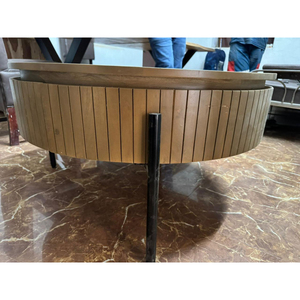 Modern <b>Round</b> <b>Wood</b> Coffee <b>Table</b> with Storage Midcentury Design Living Room Furniture - Product Image 3