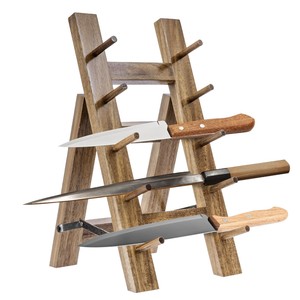 Portacuchillos de madera de 5 niveles para almacenamiento en escritorio, para cuchillos de cocina, cuchillos para frutas, estilo simple, color quemado. - Product Image 5