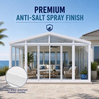 Véranda en alliage d'aluminium anti-corrosion, maison en verre blanc de style côtier, finition résistante aux pulvérisations de sel, durable par tous les temps