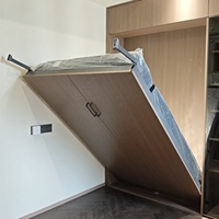 Meuble combiné moderne pour chambre d'appartement : Lit escamotable Murphy, bibliothèque, portes vitrées, quincaillerie haut de gamme, écologique, espace modulaire
