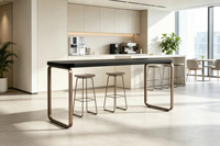 Table haute moderne pour bar, table de comptoir, structure en métal robuste, plateau en bois, 6 places, pour bar à domicile, cuisine, café, bistrot
