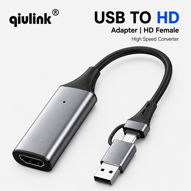 2 in 1 USB 3.0 Type C to HD Adapter Aluminum High Speed Video Converter for Laptop Projector Monitor Display