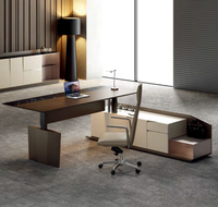 Bureau de direction contemporain de luxe JUOU en bois, design panneau, table réglable en hauteur, 3 tiroirs, garantie 3 ans